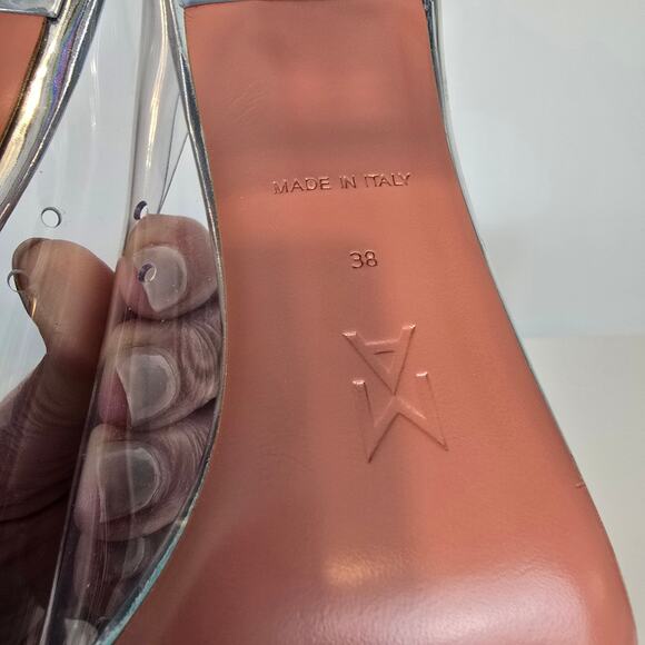 Amina Muaddi Rosie Glass Pump PVC Transparent 95MM Rhinestone Bow 38 SEE - Picture 9 of 16